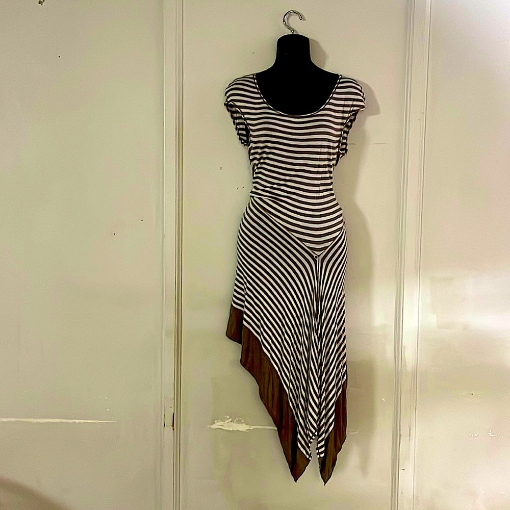 Brown and white striped dress